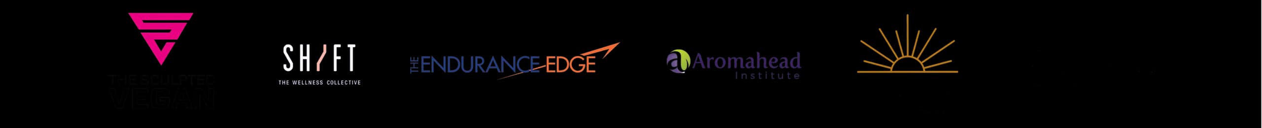 Logos of health and wellness businesses that trust EasyWebinar: The Sculpted Vegan, Shift Wellness Collective, The Endurance Edge, Aromahead Institute, Cancer Freedom Program, and Careem Medical Director