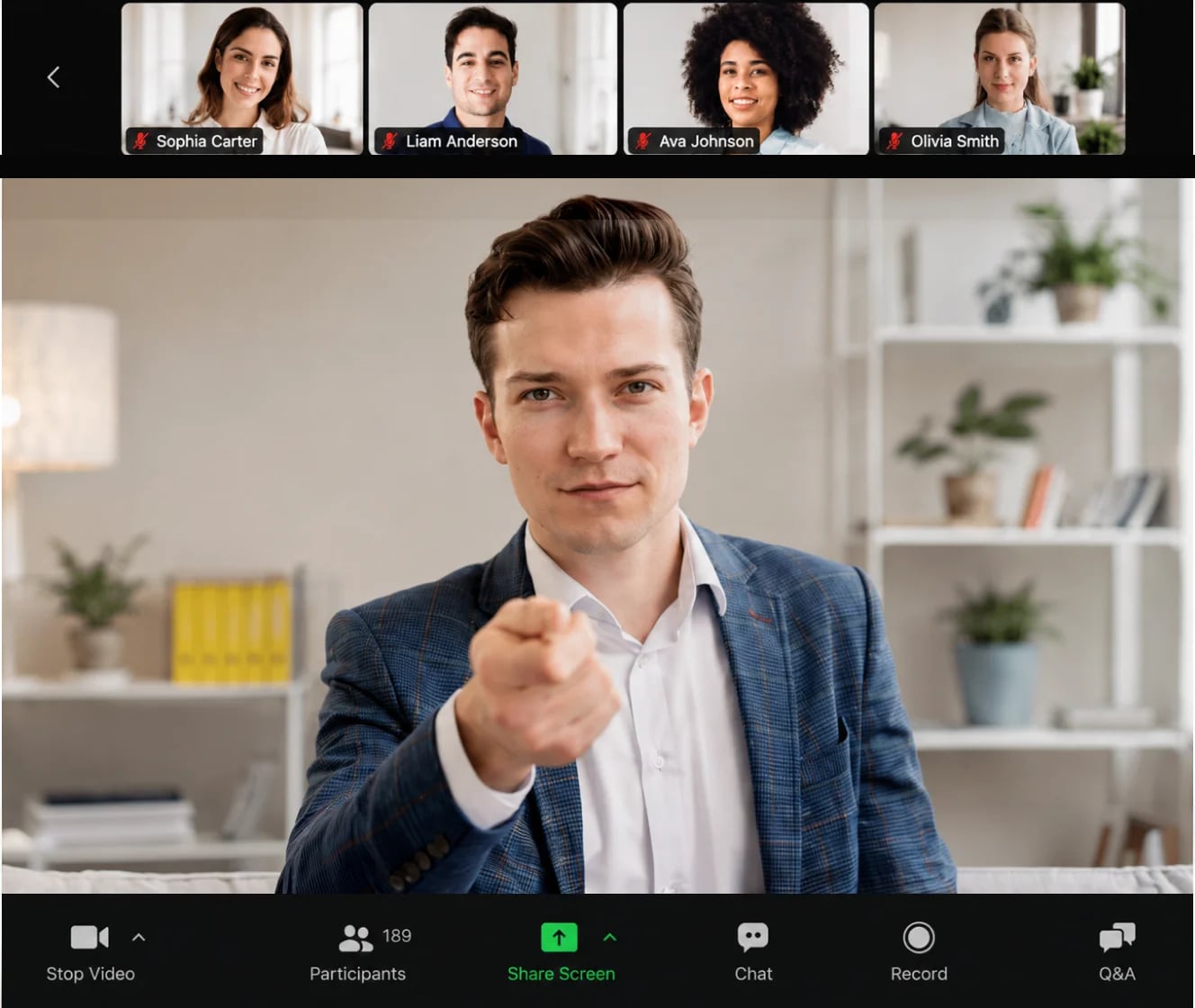 EasyWebinar live webinar interface with attendee thumbnails, chat, and controls