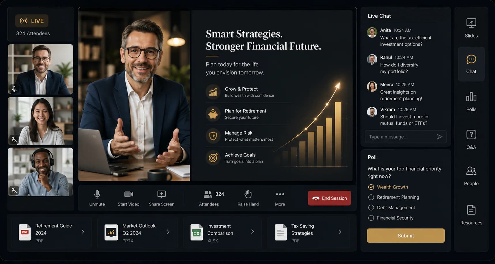 EasyWebinar webinar platform dashboard for financial advisors