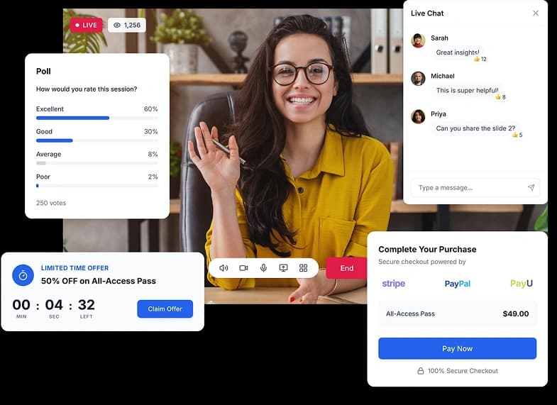 Live, simulive, and evergreen — one platform for all three