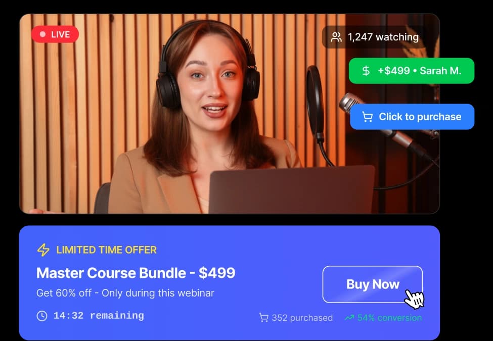 Timed offers and CTAs inside the webinar room