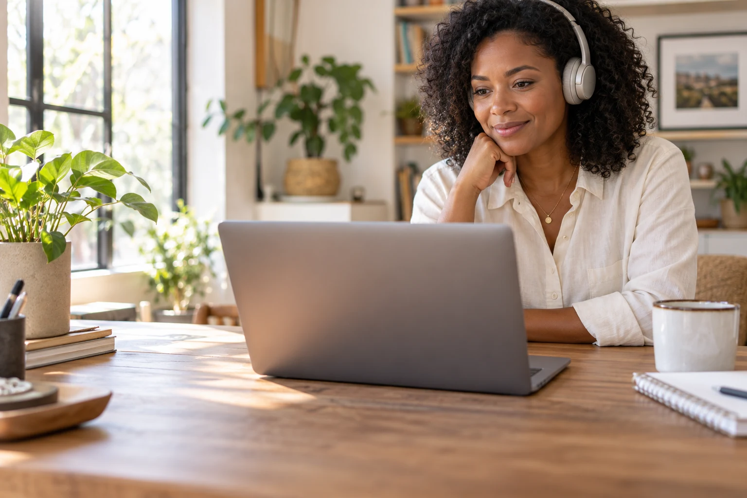 Attendee joining a webinar from her home office