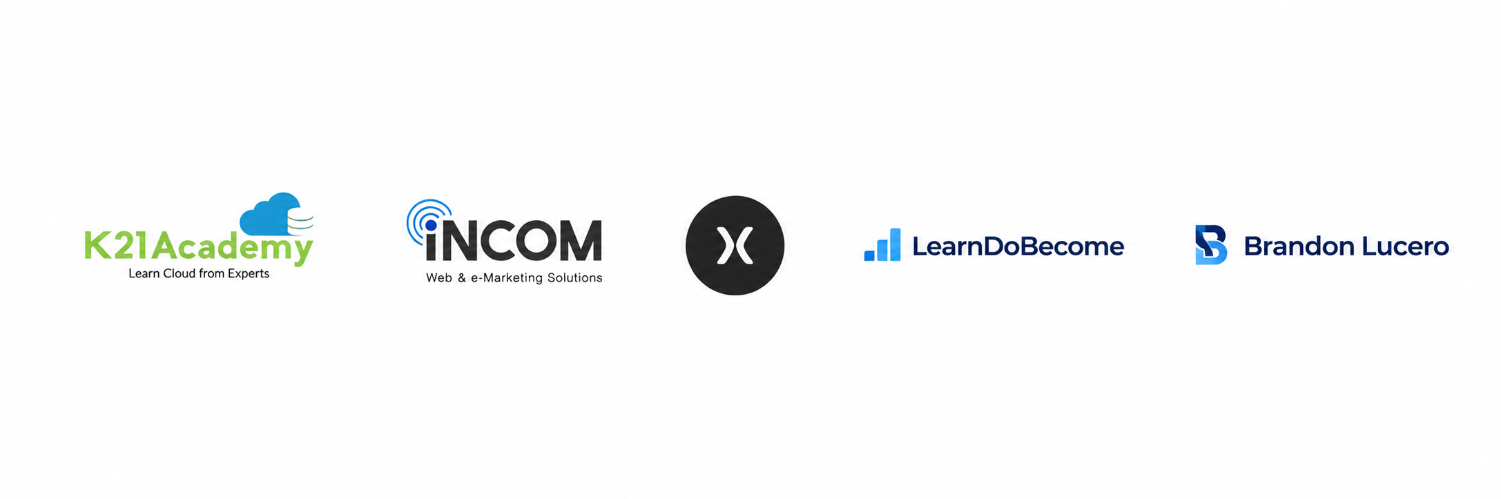 Logos of K21 Academy, InCom, LearnDoBecome and Brandon Lucero