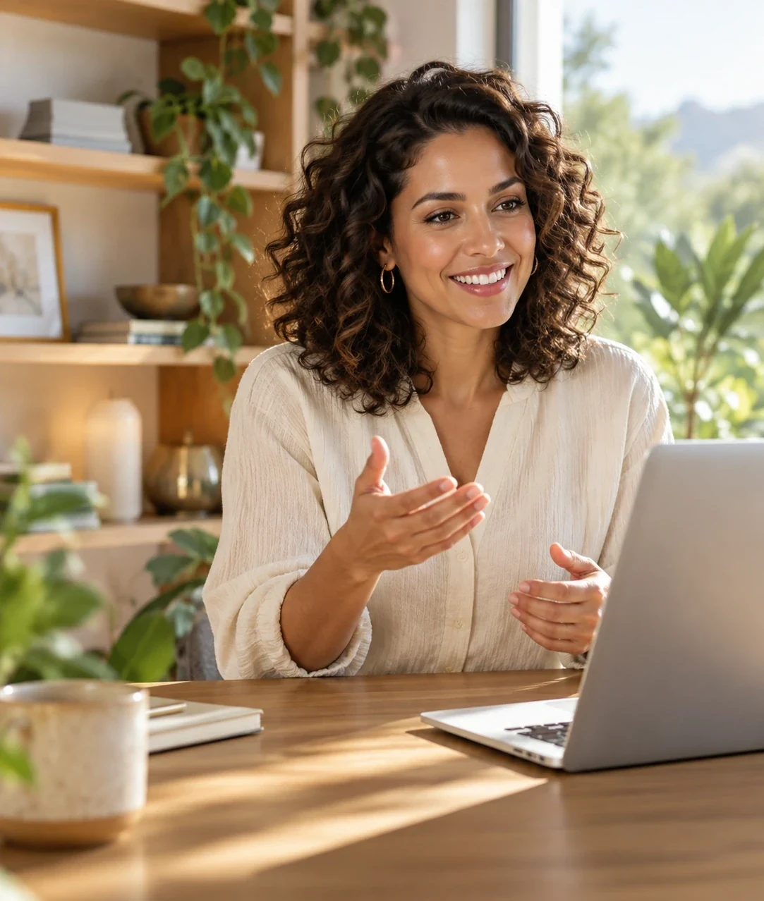 Speaker presenting to her audience from a laptop
