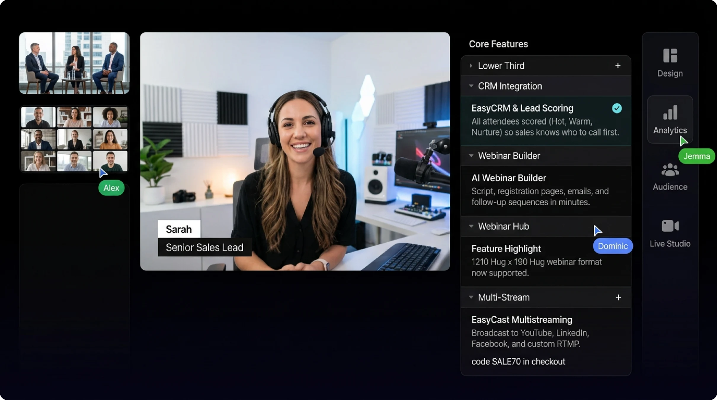 EasyWebinar analytics and live studio dashboard