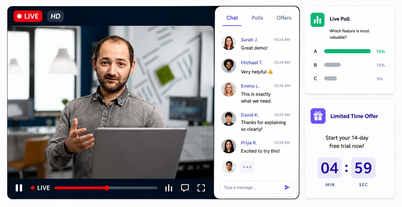 Run the demo live, follow up automatically.
