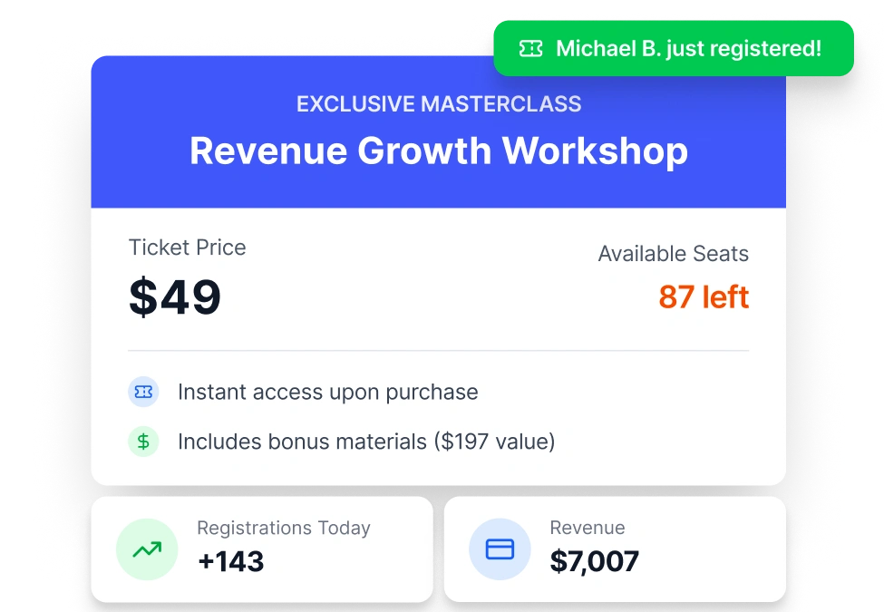 Paid webinar access and ticketing