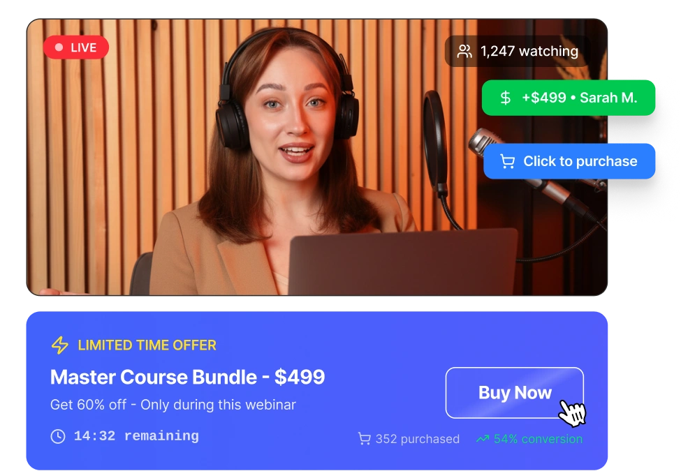 Timed offers and CTAs inside the webinar room