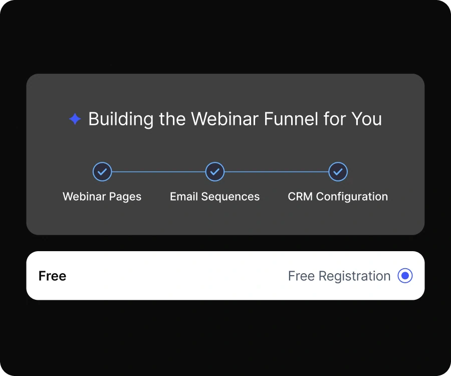 AI Webinar Builder — building the webinar funnel for you: webinar pages, email sequences, and CRM configuration