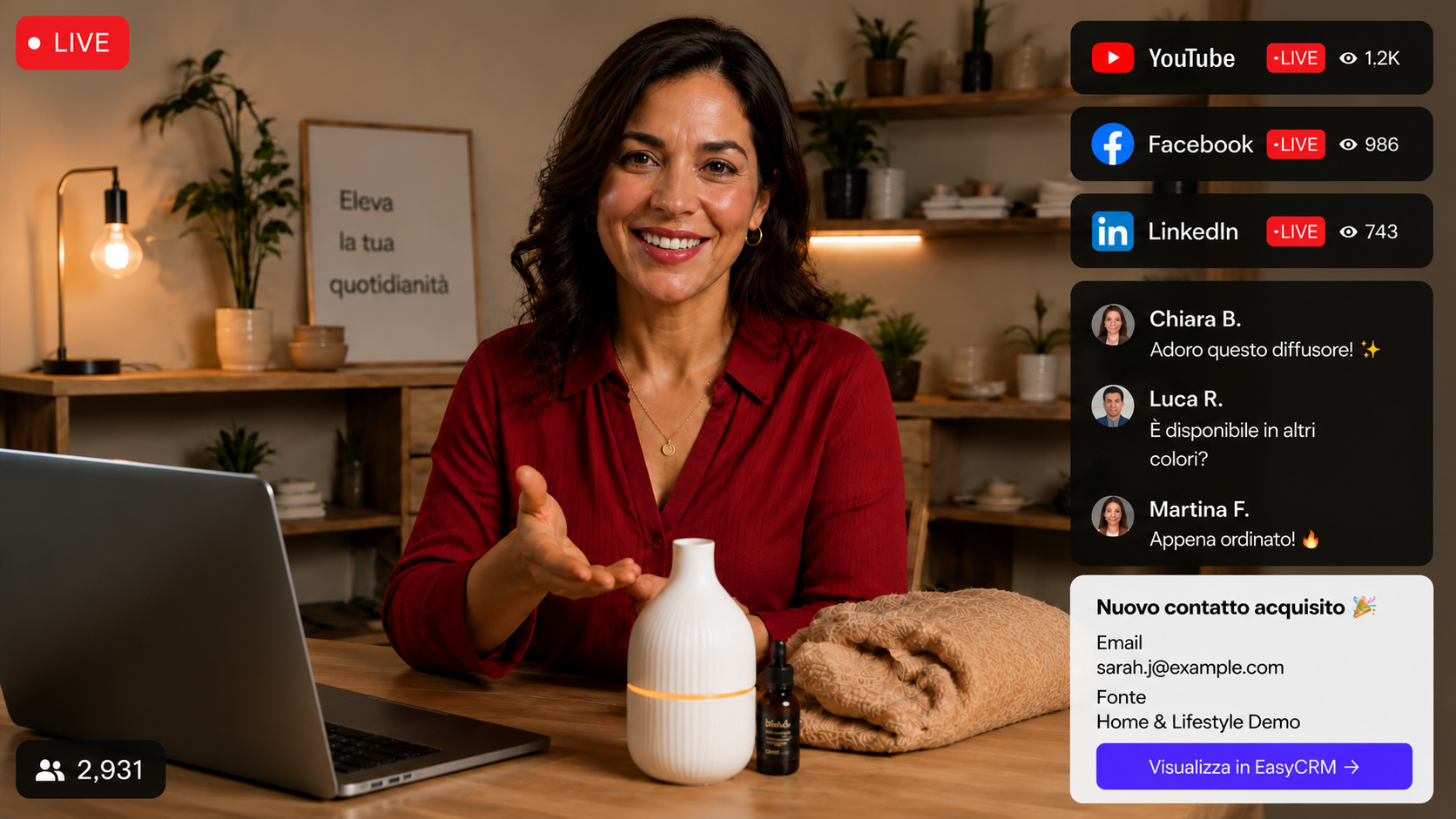 Home and lifestyle multistream product demo dashboard in EasyWebinar
